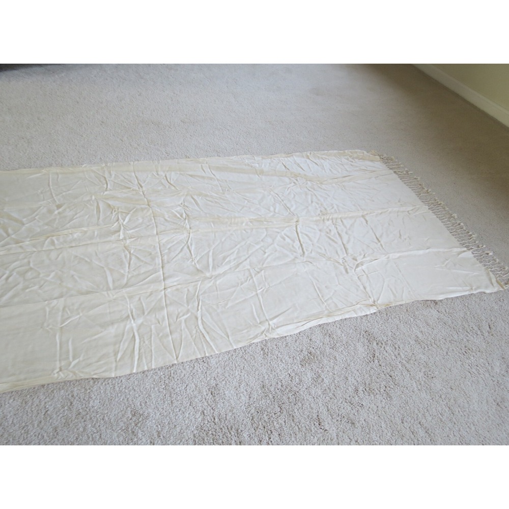 Cream White Fringed Scarf Pashmina Wrap 82" Large